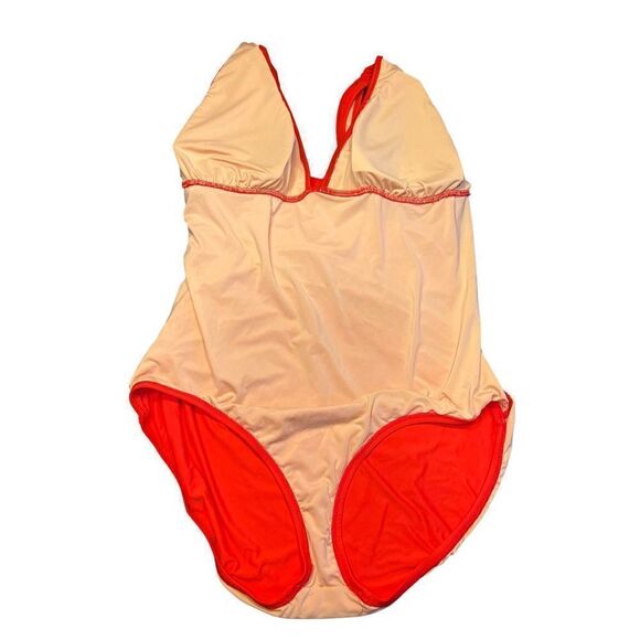 J crew ruched femme plus size 20 one piece red B6819 swimsuit plunging v neck - Picture 4 of 8